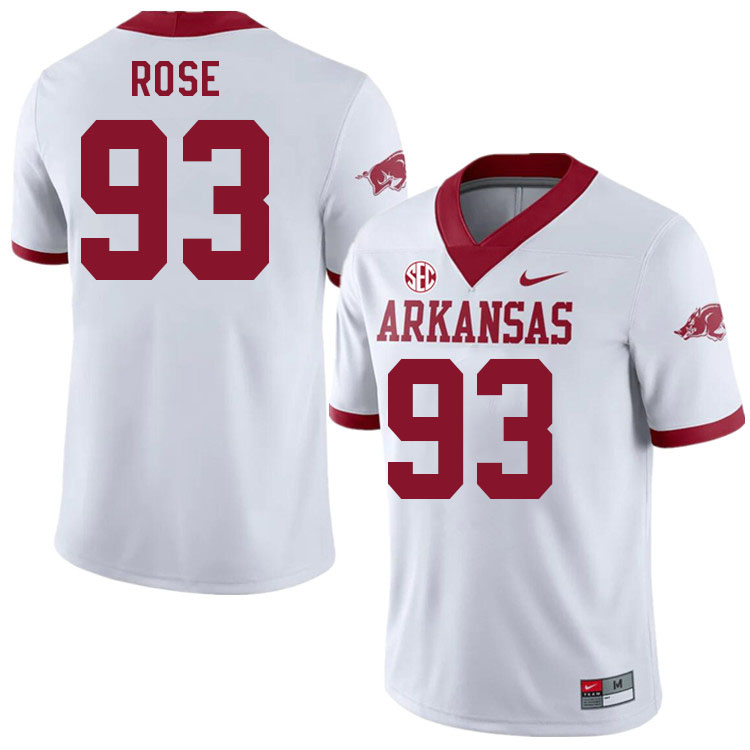 Men #93 Keivie Rose Arkansas Razorback College Football Jerseys Stitched Sale-Alternate White - Click Image to Close